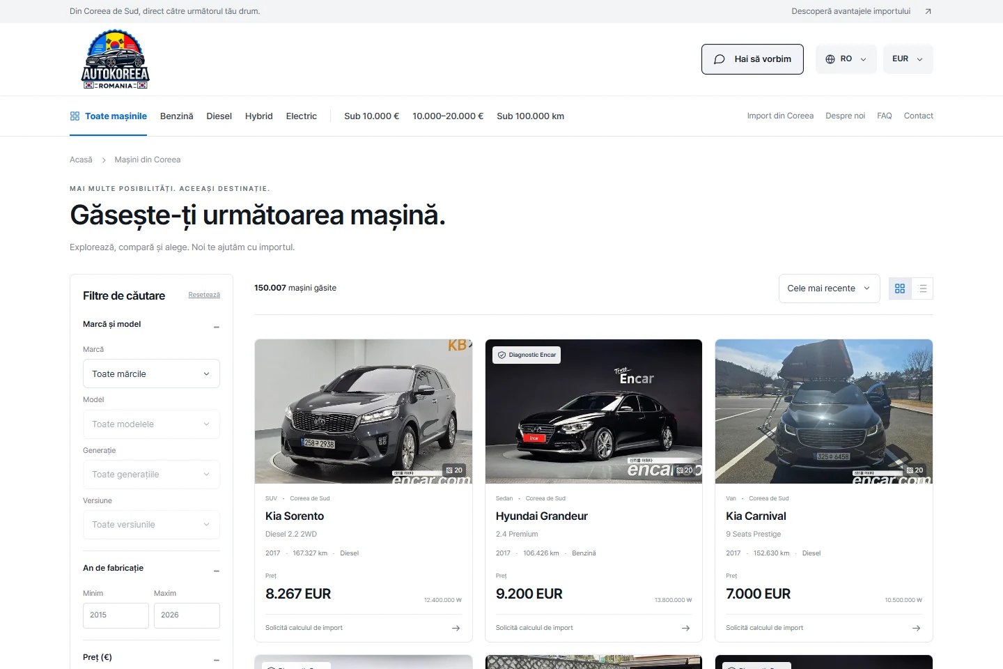 Auto Koreea — desktop website