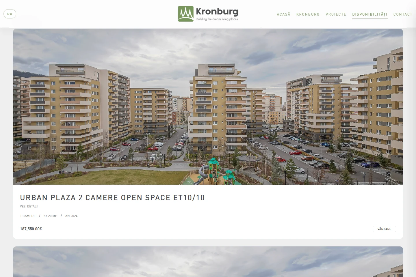 Interfața de disponibilități imobiliare Kronburg